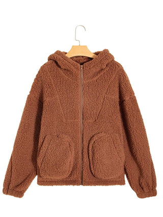 Velmara | Women's Teddy Zip Front Jacket with Pockets