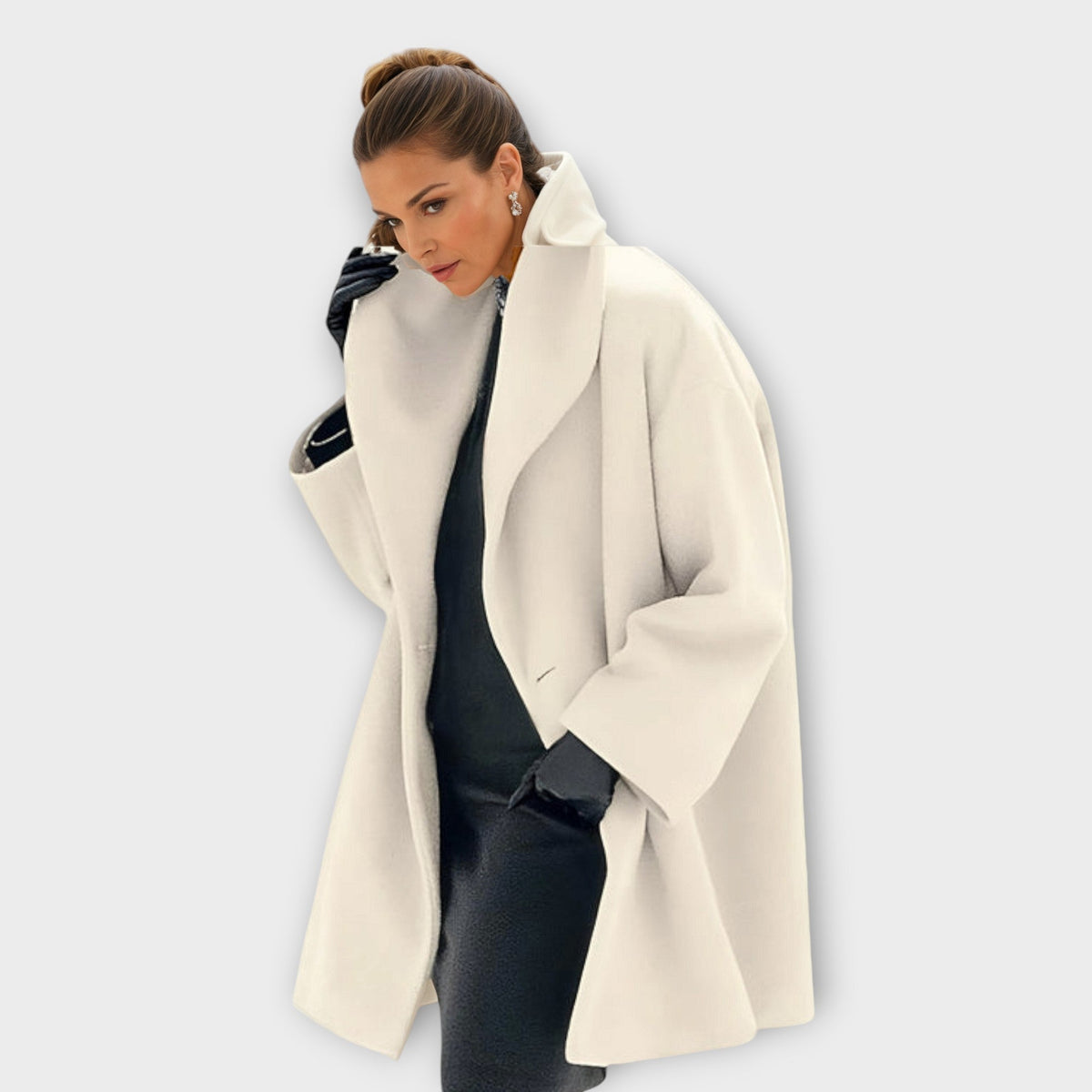 Oversized hooded thigh-length coat for women | Elowen -7