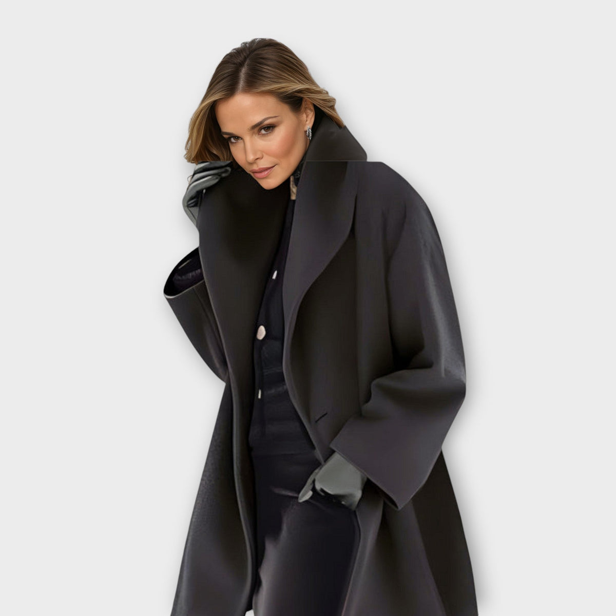 Oversized hooded thigh-length coat for women | Elowen -4