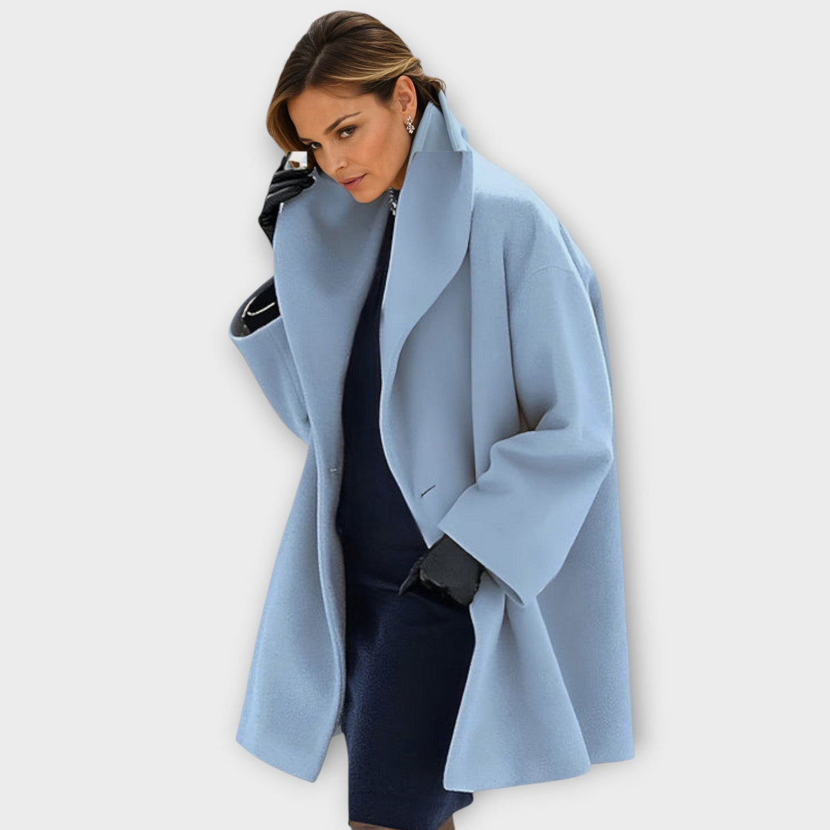 Oversized hooded thigh-length coat for women | Elowen -1