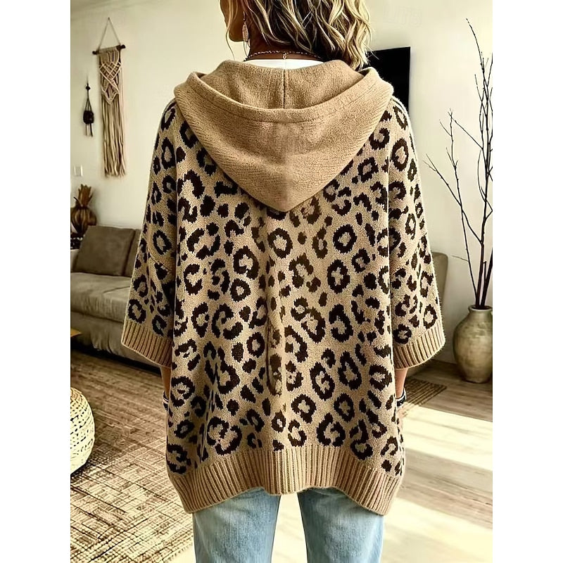 Solvenne | Women's Animal Print Hooded Sweater