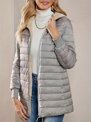 Elvanna | Women's Quilted Longline Coat with Ribbed Cuffs