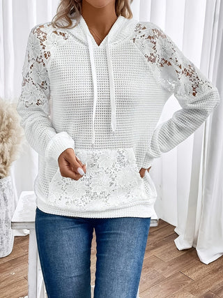 Selvara | Women's Floral Panel Hooded Waffle Top