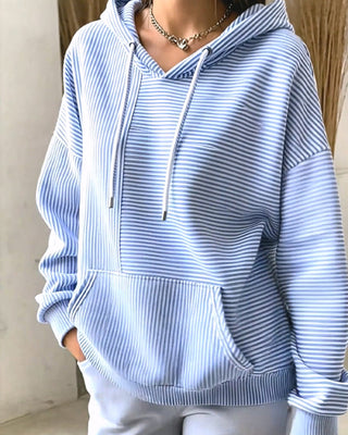 Marvella | Women's Striped Drawstring Hoodie with Pocket