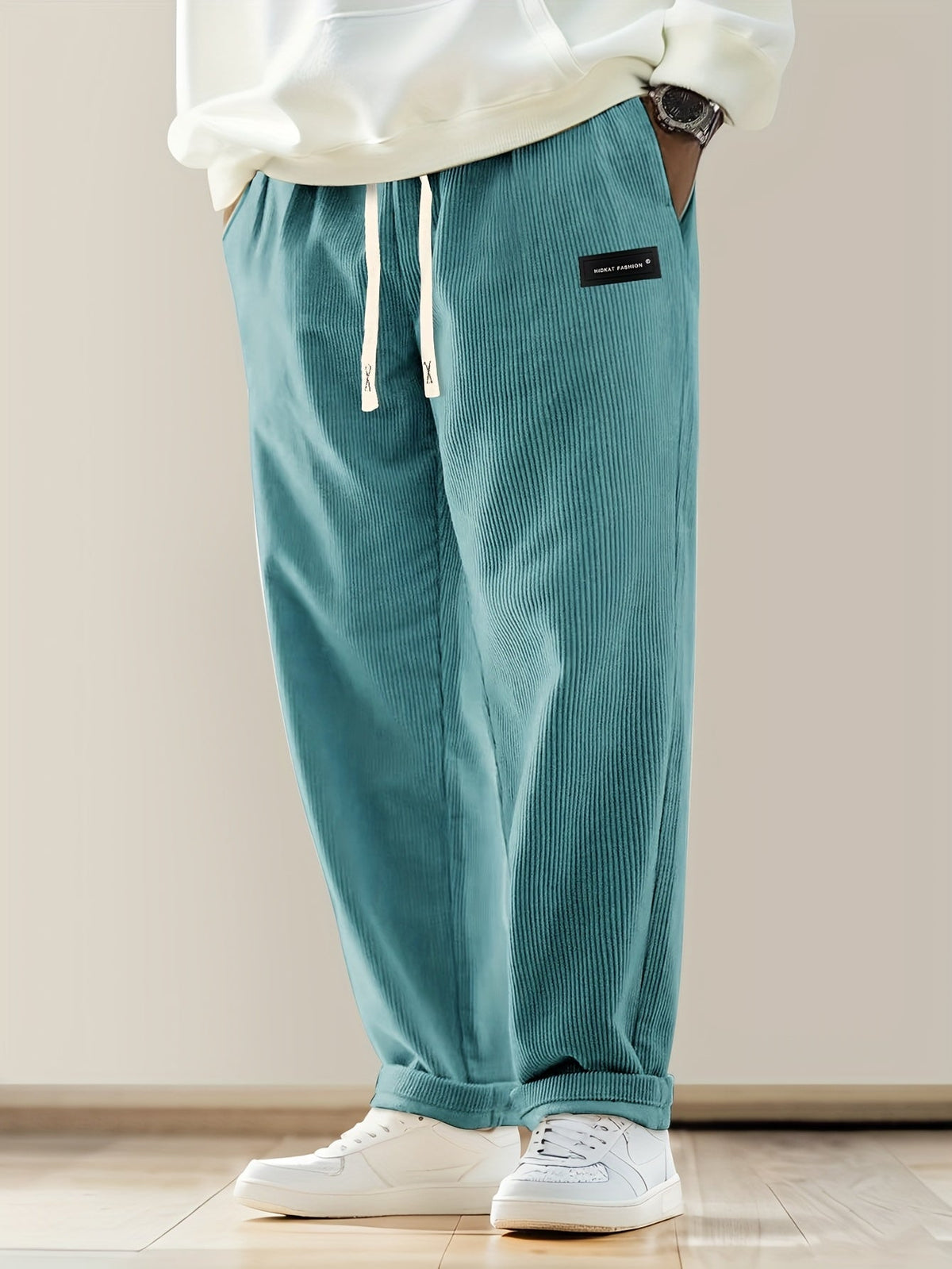 Relaxed corduroy drawstring casual trousers for men | Ellison -3