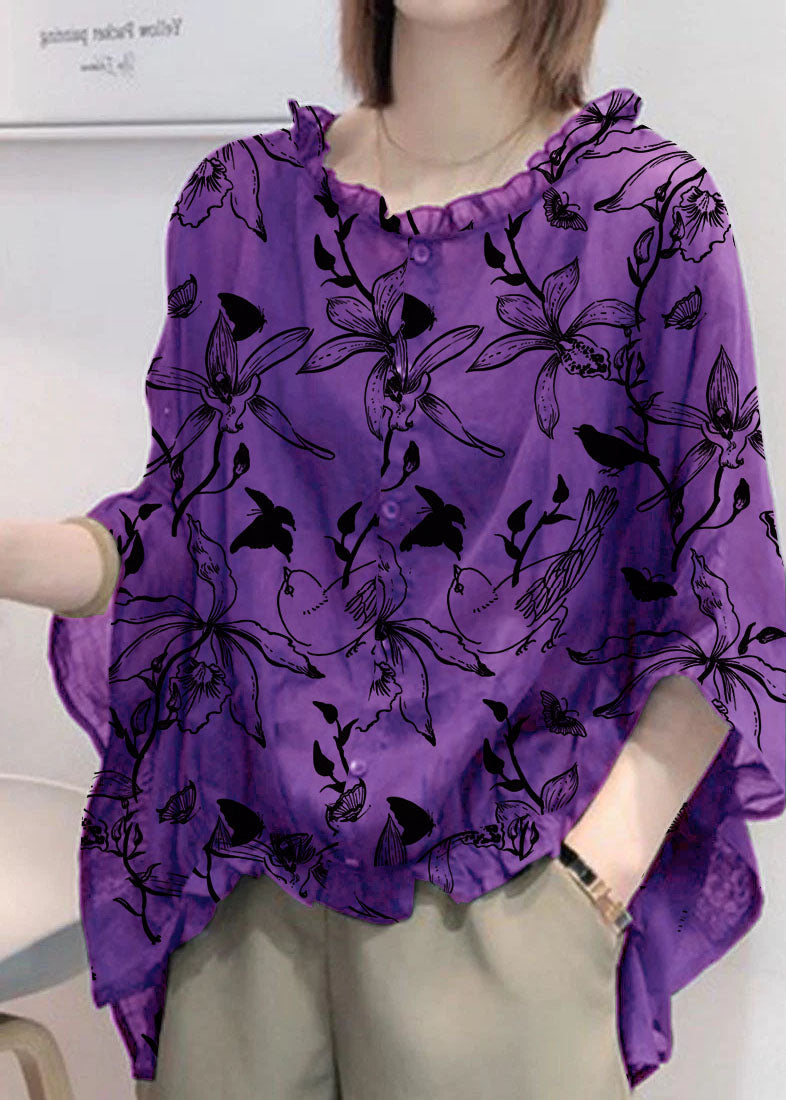 Art Navy Ruffle Trim Half Sleeve Blouse for Women | Mireya