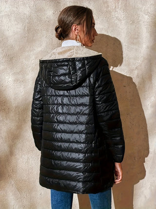 Elvanna | Women's Quilted Longline Coat with Ribbed Cuffs