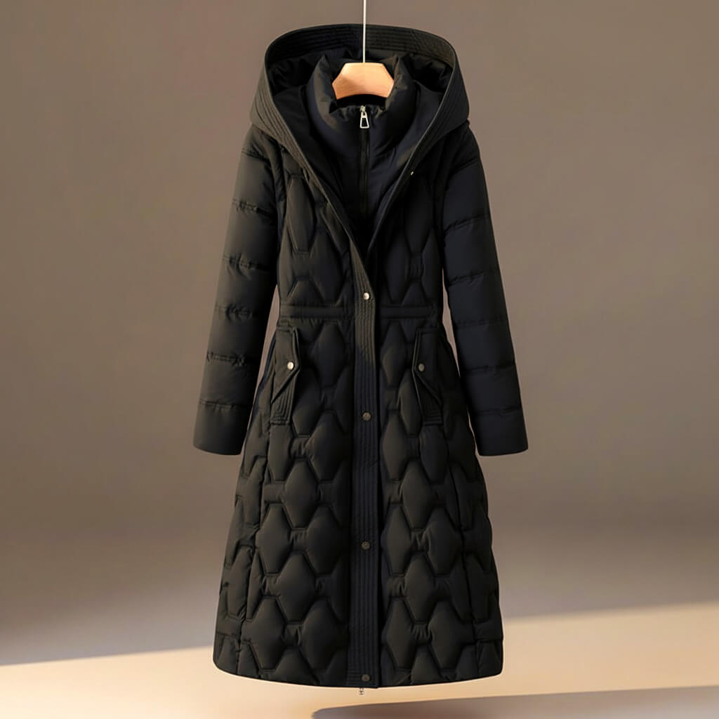 Quilted hooded winter coat with zip and snap for women | Lauren -3
