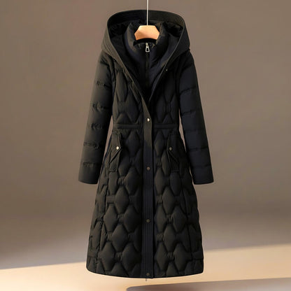 Quilted hooded winter coat with zip and snap for women | Lauren -3