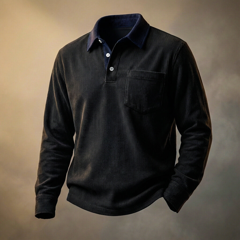 Corduroy long-sleeve casual polo for men | Scott -6