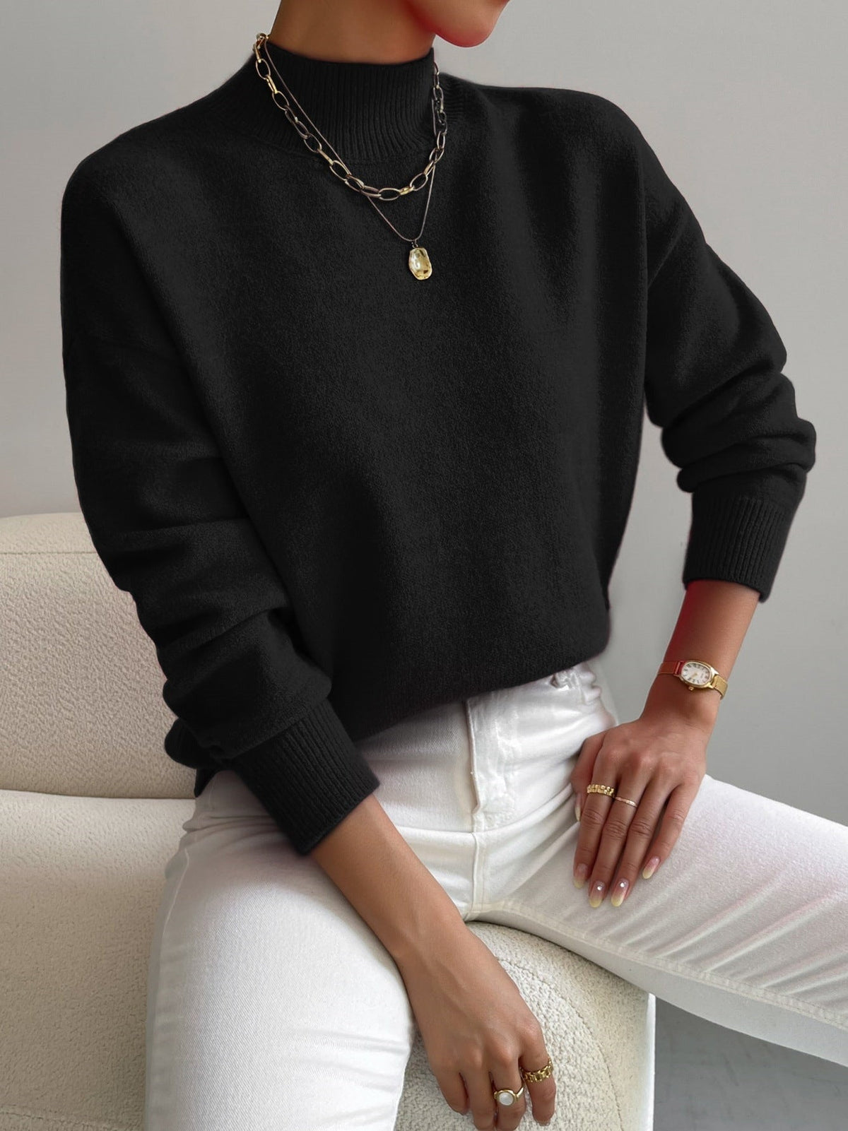 Classic mock-neck knit everyday jumper for women | Aurelia -3