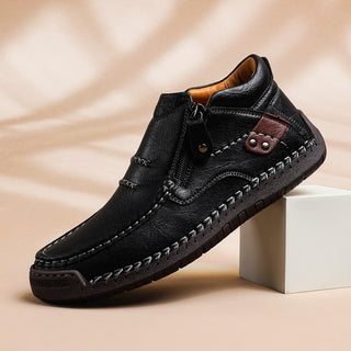 Bellune | Men's Leather Moc Shoes with Side Zip Closure