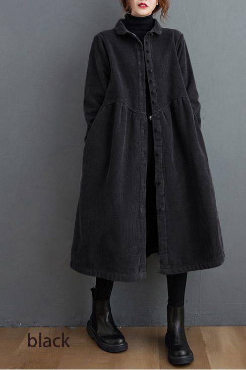 Blackish Green Corduroy Cinched Coat for Women | Mirelle