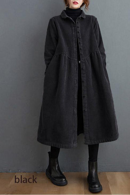 Blackish Green Corduroy Cinched Coat for Women | Mirelle