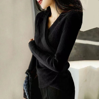 Caramel Peter Pan Collar Asymmetrical Sweater Women  | Elira
