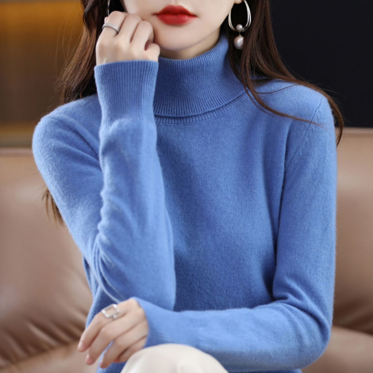 Elegant turtleneck knit sweater with soft feel for Women | Emmie Luxe