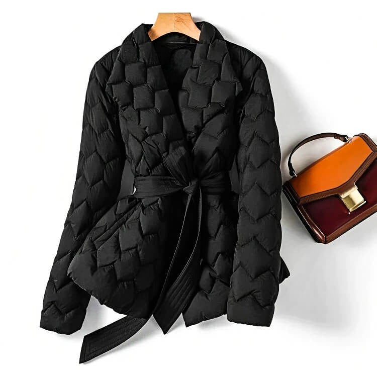 Quilted belted mid-length everyday coat for women | Isabella -3