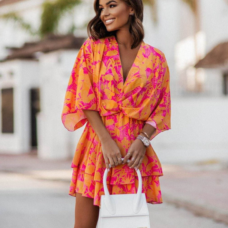 Floral batwing ruffle summer mini dress for women | Isla Bloom -1