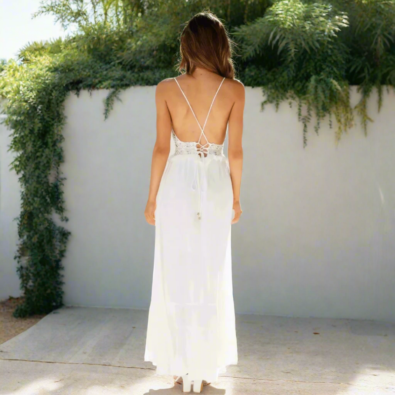 Elegant white lace everyday midi dress for women | Alba Lace -2
