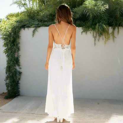 Elegant white lace everyday midi dress for women | Alba Lace -2