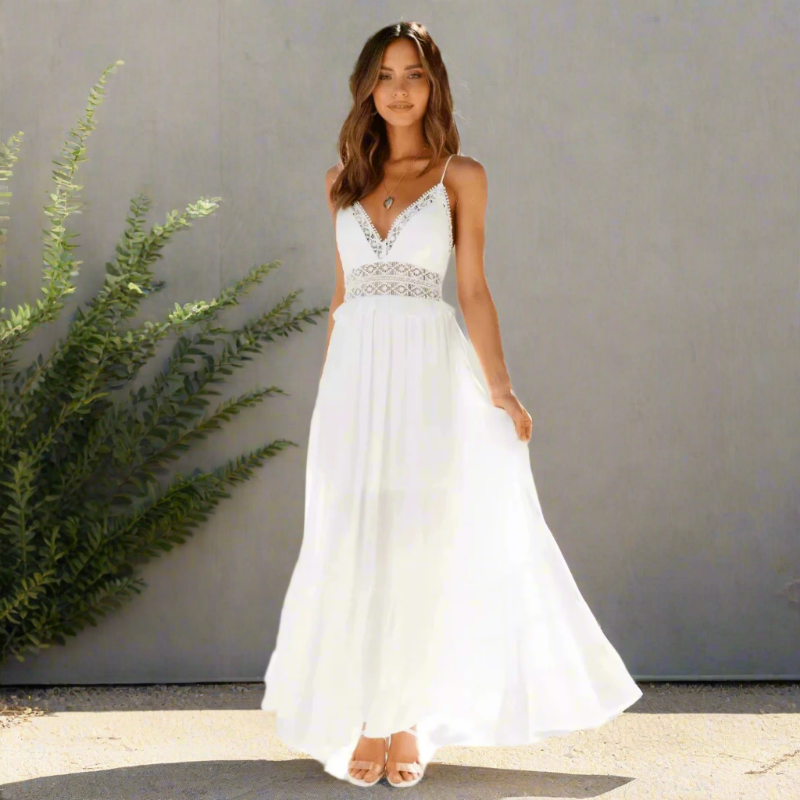 Elegant white lace everyday midi dress for women | Alba Lace -1