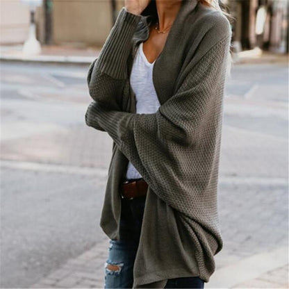 Batwing open-front scarf-collar knit cardigan for women | Luna Drift -10