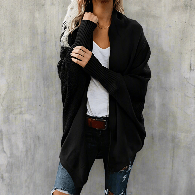 Batwing open-front scarf-collar knit cardigan for women | Luna Drift -2