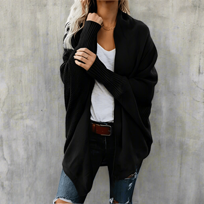Batwing open-front scarf-collar knit cardigan for women | Luna Drift -2