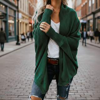 Batwing open-front scarf-collar knit cardigan for women | Luna Drift -8