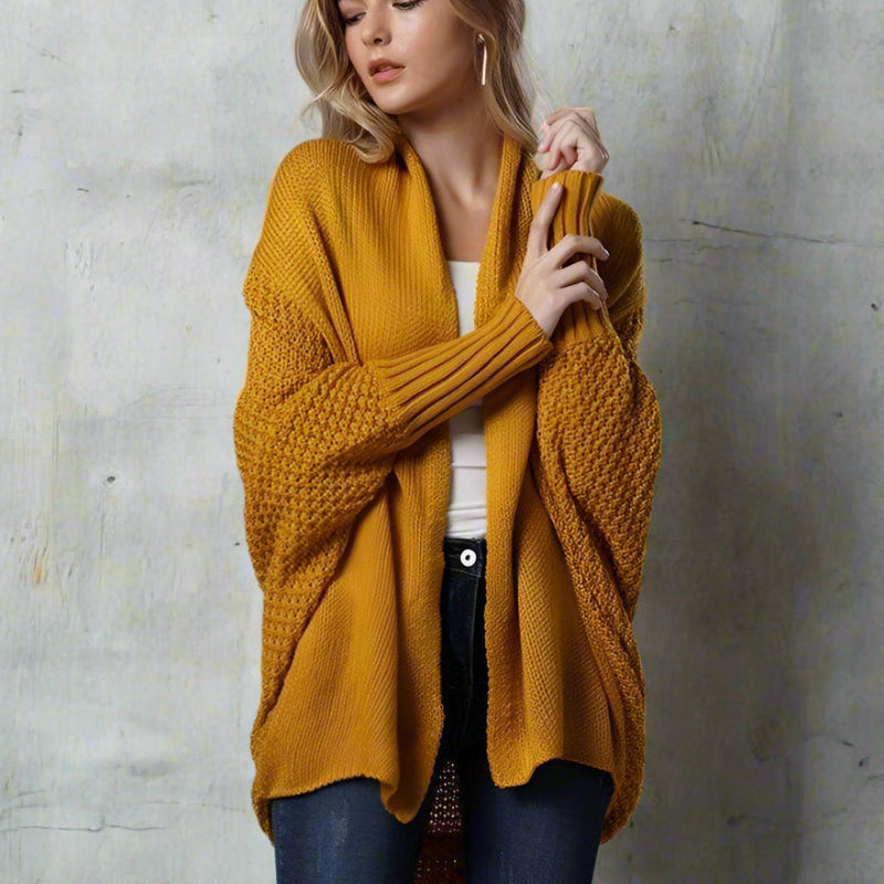 Batwing open-front scarf-collar knit cardigan for women | Luna Drift -9