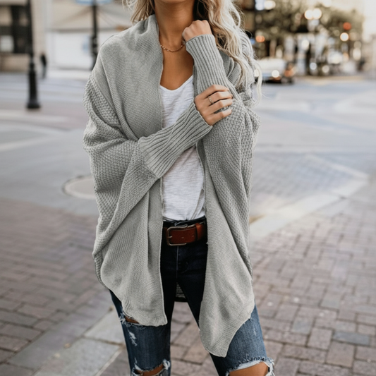 Batwing open-front scarf-collar knit cardigan for women | Luna Drift -1