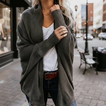 Batwing open-front scarf-collar knit cardigan for women | Luna Drift -3