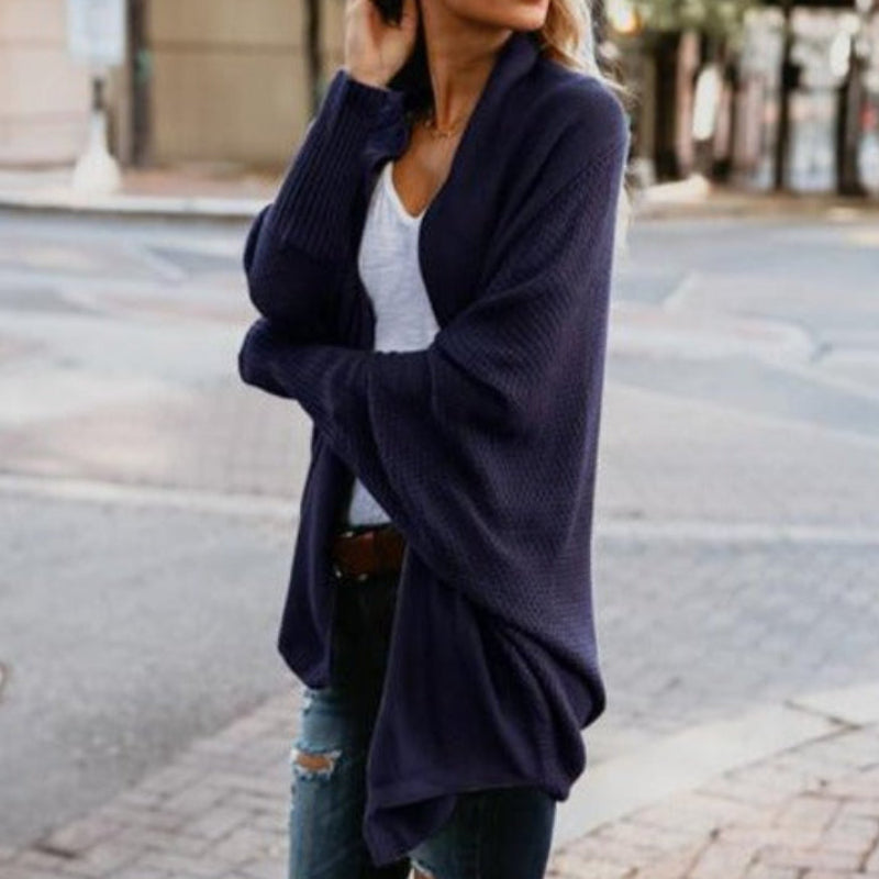 Batwing open-front scarf-collar knit cardigan for women | Luna Drift -6