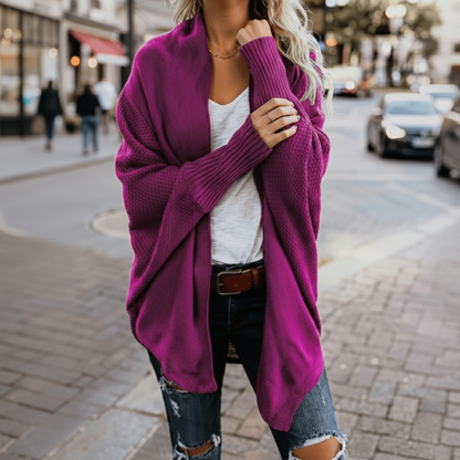 Batwing open-front scarf-collar knit cardigan for women | Luna Drift -7