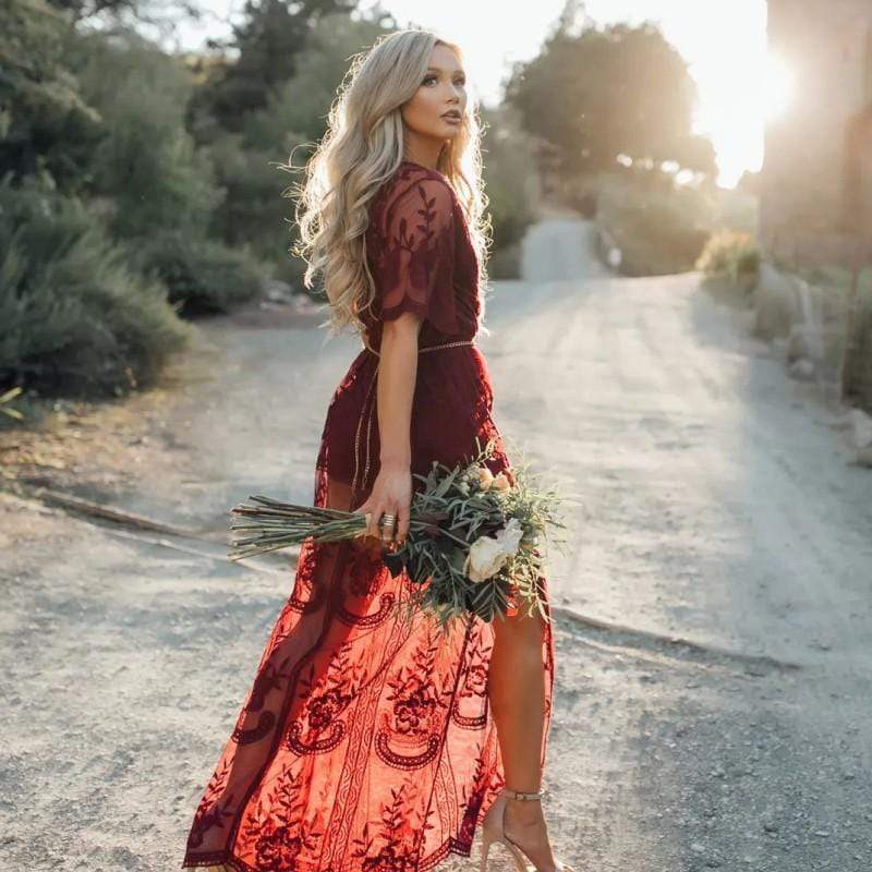 Lace tulle empire-waist V-neck maxi dress for women | Verona Lace -1