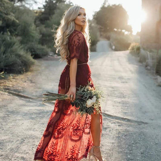 Lace tulle empire-waist V-neck maxi dress for women | Verona Lace -1