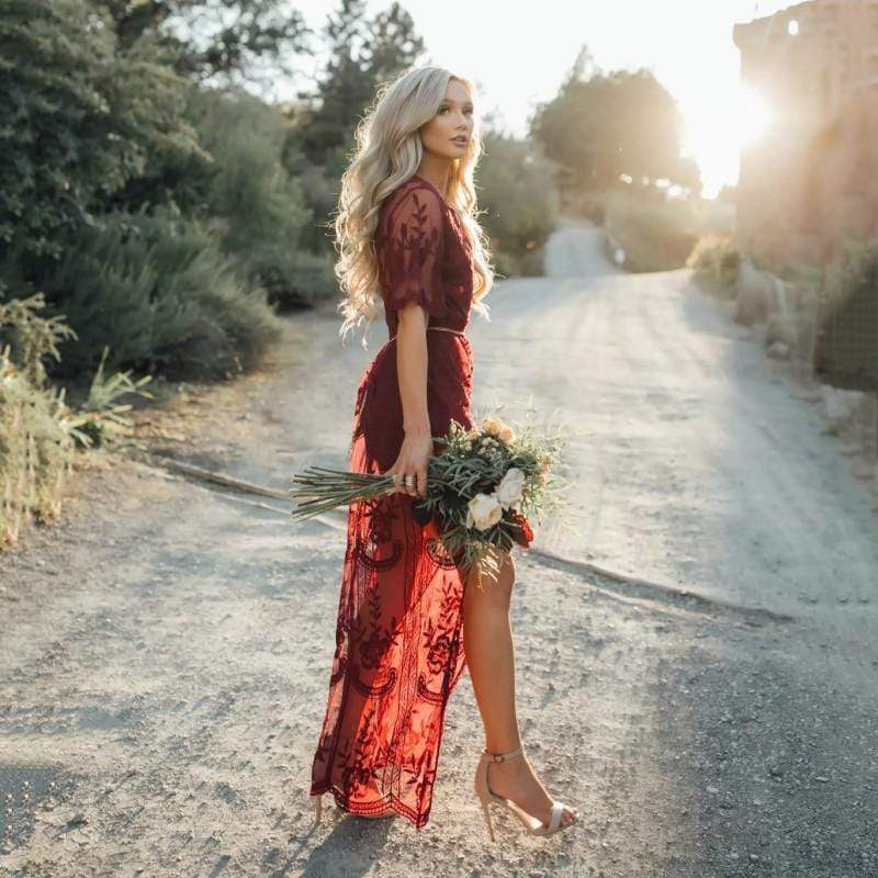 Lace tulle empire-waist V-neck maxi dress for women | Verona Lace -3