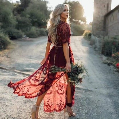 Lace tulle empire-waist V-neck maxi dress for women | Verona Lace -4