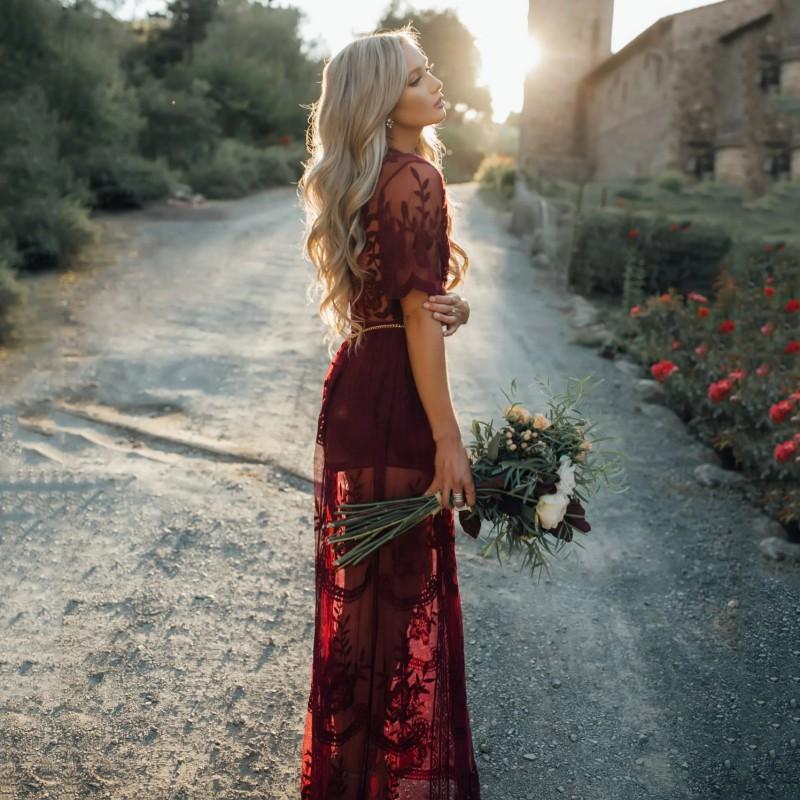 Lace tulle empire-waist V-neck maxi dress for women | Verona Lace -2