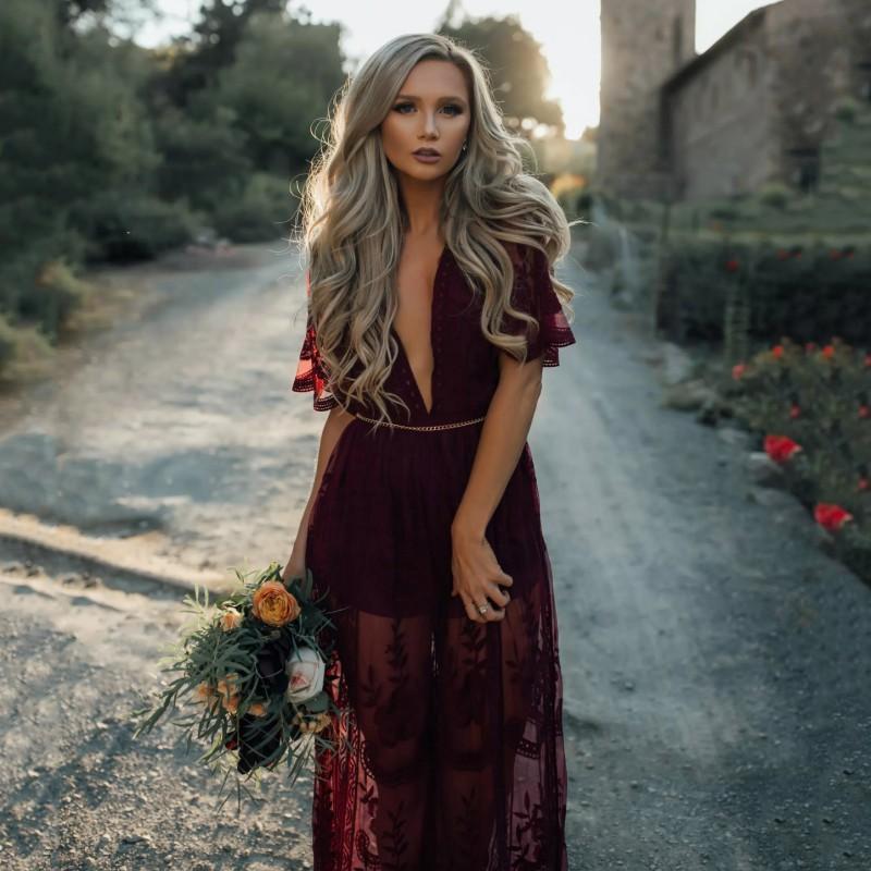Lace tulle empire-waist V-neck maxi dress for women | Verona Lace -5