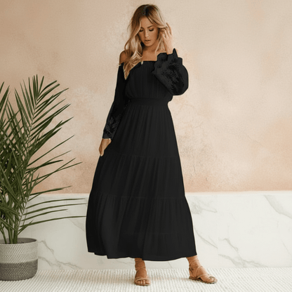 Off-shoulder lace empire-waist maxi dress for women | Celeste Shore -5