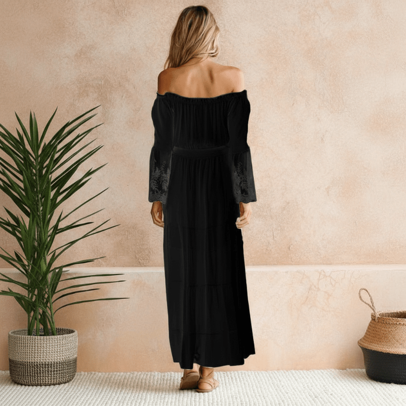 Off-shoulder lace empire-waist maxi dress for women | Celeste Shore -6