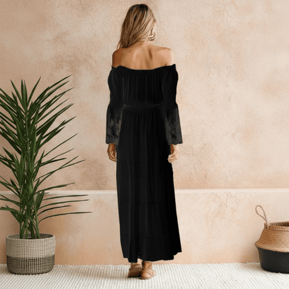 Off-shoulder lace empire-waist maxi dress for women | Celeste Shore -6