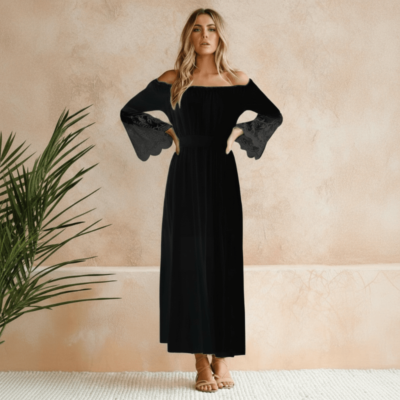 Off-shoulder lace empire-waist maxi dress for women | Celeste Shore -2