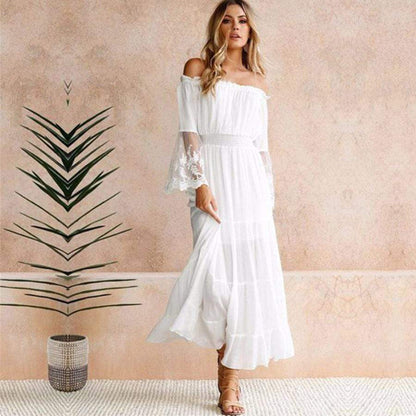 Off-shoulder lace empire-waist maxi dress for women | Celeste Shore -1