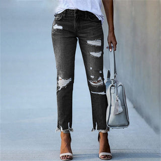 Stretch distressed skinny mid-rise denim jeans for women | Edgeline -4