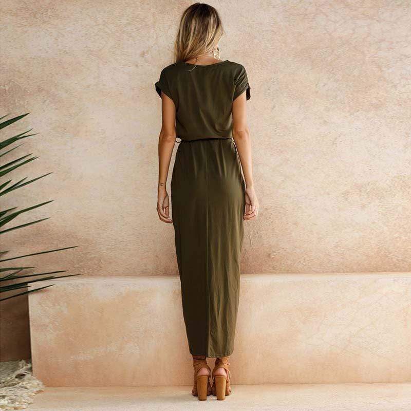 Long-sleeve maxi dress with side split for women | Elara Split -5