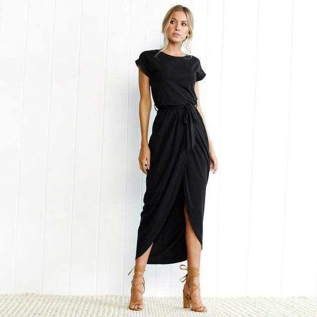 Long-sleeve maxi dress with side split for women | Elara Split -4