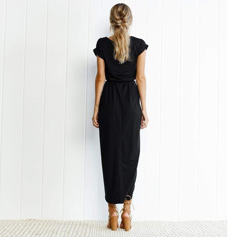 Long-sleeve maxi dress with side split for women | Elara Split -6