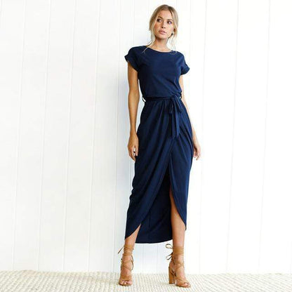 Long-sleeve maxi dress with side split for women | Elara Split -1
